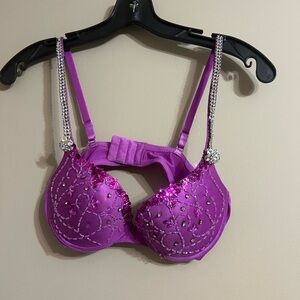 Vibrant Purple Embellished Bra with Rhinestone